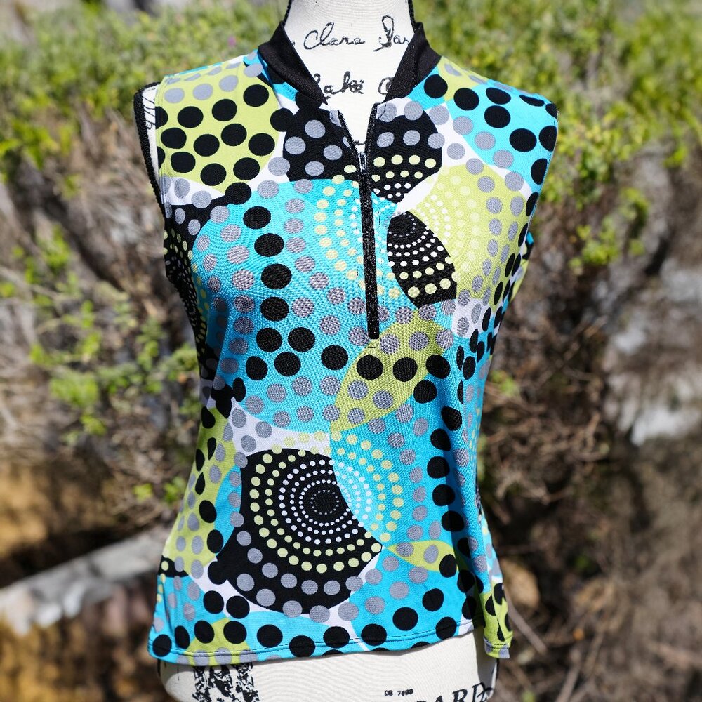 Polka Dot Sleeveless Cycling Jersey Full Zip Pockets